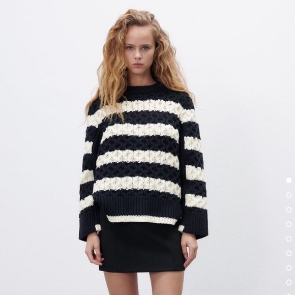 Zara Striped Cable Knit Sweater Fit loose - Picture 5 of 12
